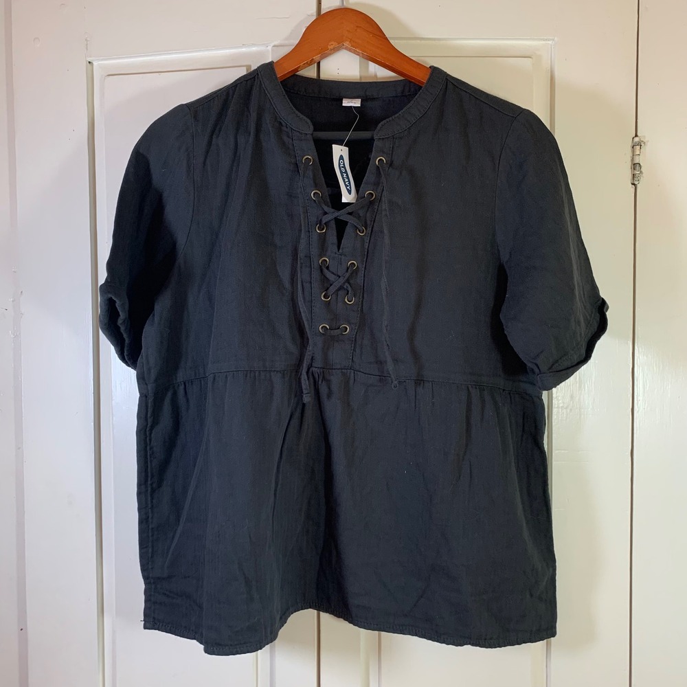 Black Lace-Up Peplum Blouse M NWT Boho Cottagecore Festival Top Witchy Soft Goth